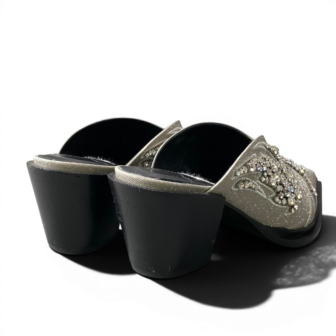 1g7 JIMMY CHOO ジミーチュウ 24ss Cece 60mm グリッターミュール ミドルヒール 36 1/2 シルバー レディースu02t