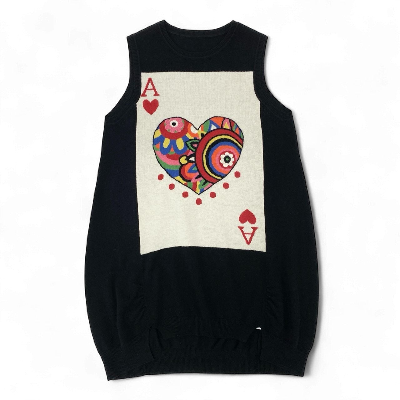 18k20 TOKUKO 1er VOL トクコプルミエヴォル ノースリーブ ニットワンピース 膝丈 トランプ ハート柄 花柄 レディース 女性用 9 ブラックu02t