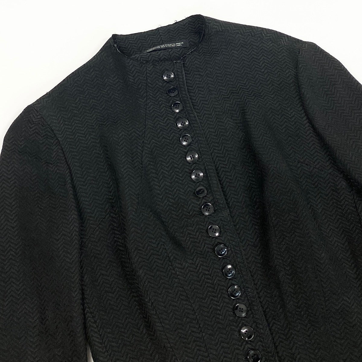 Ah6 yohji yamamoto ヨウジヤマモト femme 1998年 ランウェイ着 ノーカラージャケット  FJ-J08-261 XS ブラック レーヨン リネンu02t