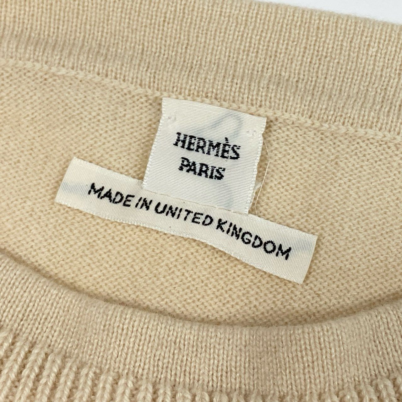 33a26 HERMES エルメス 半袖ニットセーター カシミヤニット トップス 34サイズ クリームベージュ カシミヤ100％ カシミア レディース 女性用o07t