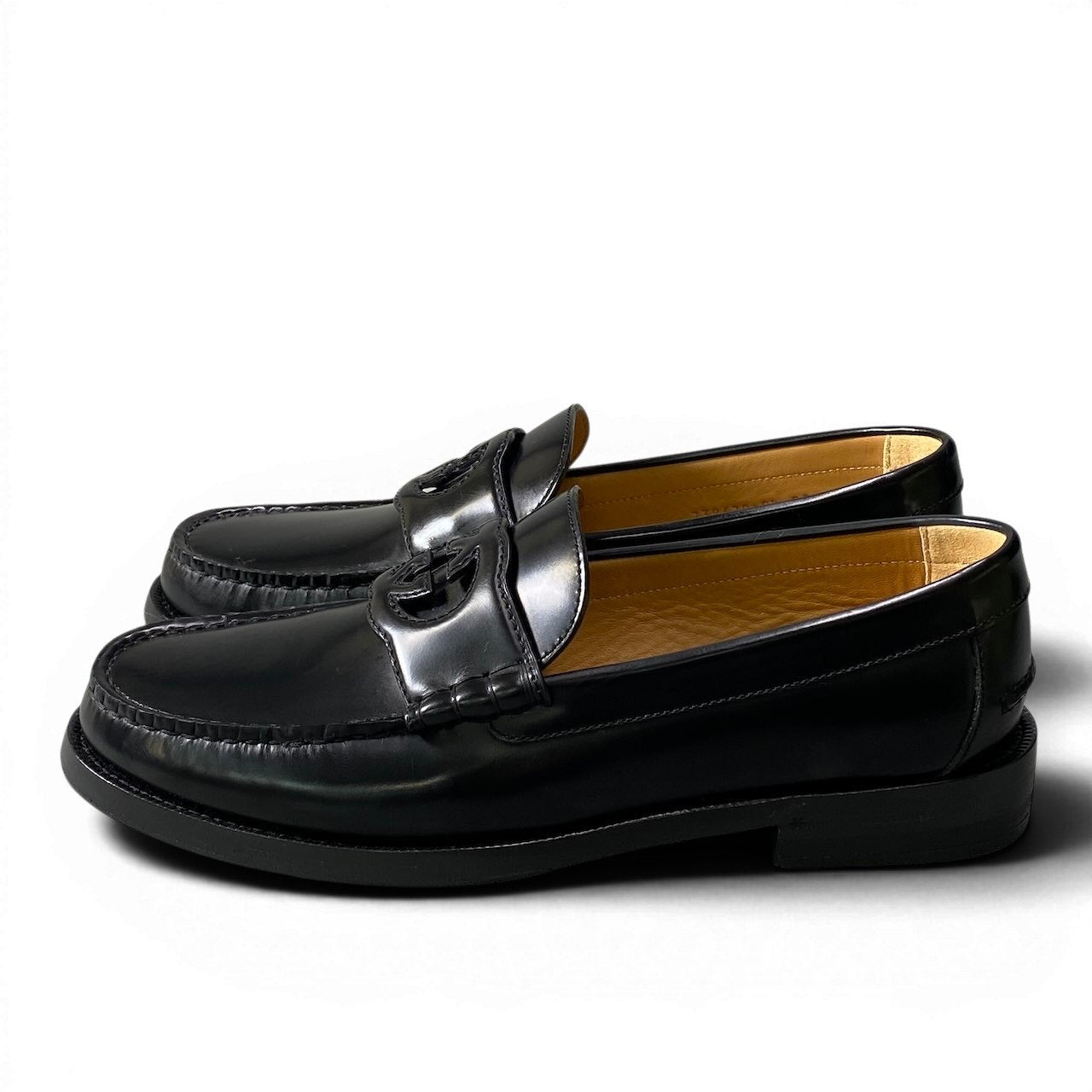 e4 GUCCI グッチ インターロッキング GGロゴ ローファー シューズ ドレスシューズ スリッポン 738470 8 1/2 ブラック レザー メンズo07t