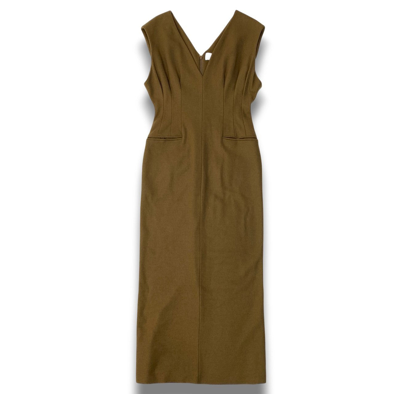 54c20 mame kurogouchi マメ クロゴウチ V-Neck Tucked Wool Dress Vネックタックウールドレス サイズ2 カーキブラウン レディースk02i