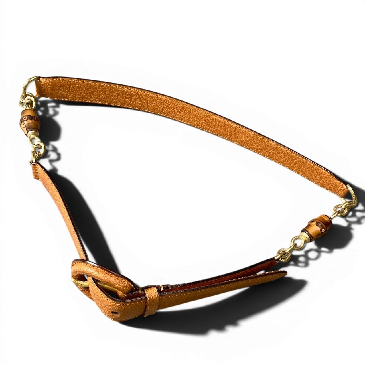 f10 GUCCI グッチ バンブー レザーベルト 75 / 30 キャメル ゴールド レディース 女性用u02t