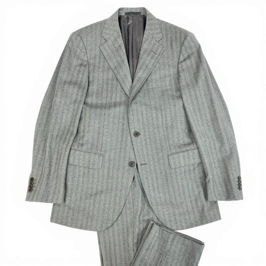 22a23 Raffaele Caruso ラファエルカルーゾ シングルスーツ セットアップ ビジネス 46 7R グレー ヘリンボーン ウールカシミヤ メンズu02t