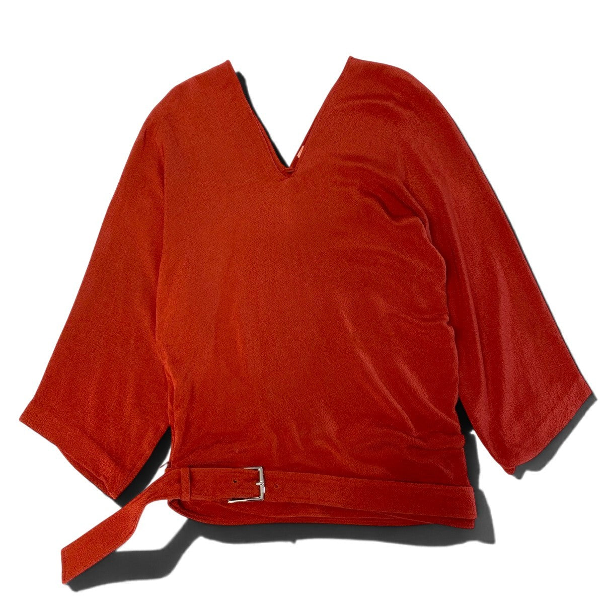 Ej16 Hermès エルメス マルジェラ期 Vネック 裾ベルト トップス レッド レディースo07t