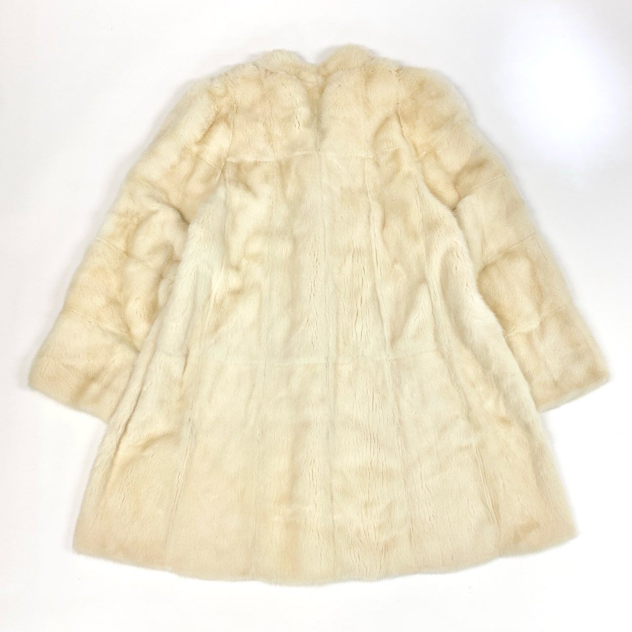 20k2《希少》 ショール付き パールミンク ロングコート 98cm ホワイト 最高級本毛皮 ノーカラー 裾広がり PEARL MINK FURt18r