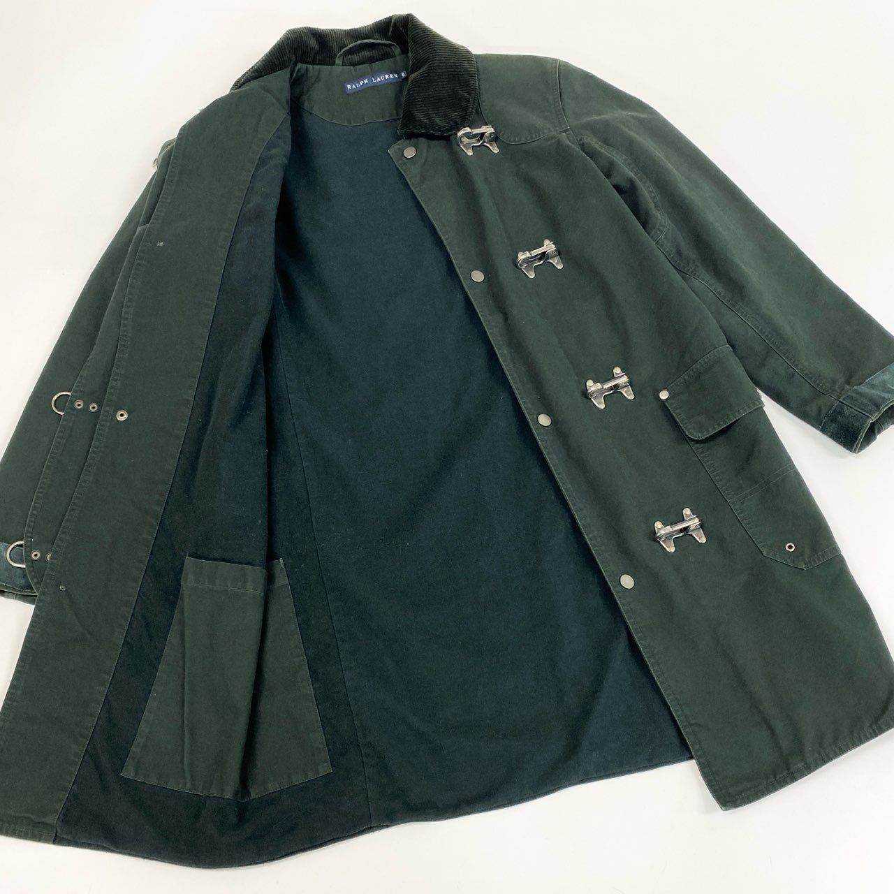 2j27 RALPH LAUREN ラルフローレン ファイヤーマンジャケット コットンジャケット コーデュロイ切替 アウター 9 ダークグリーンo07t