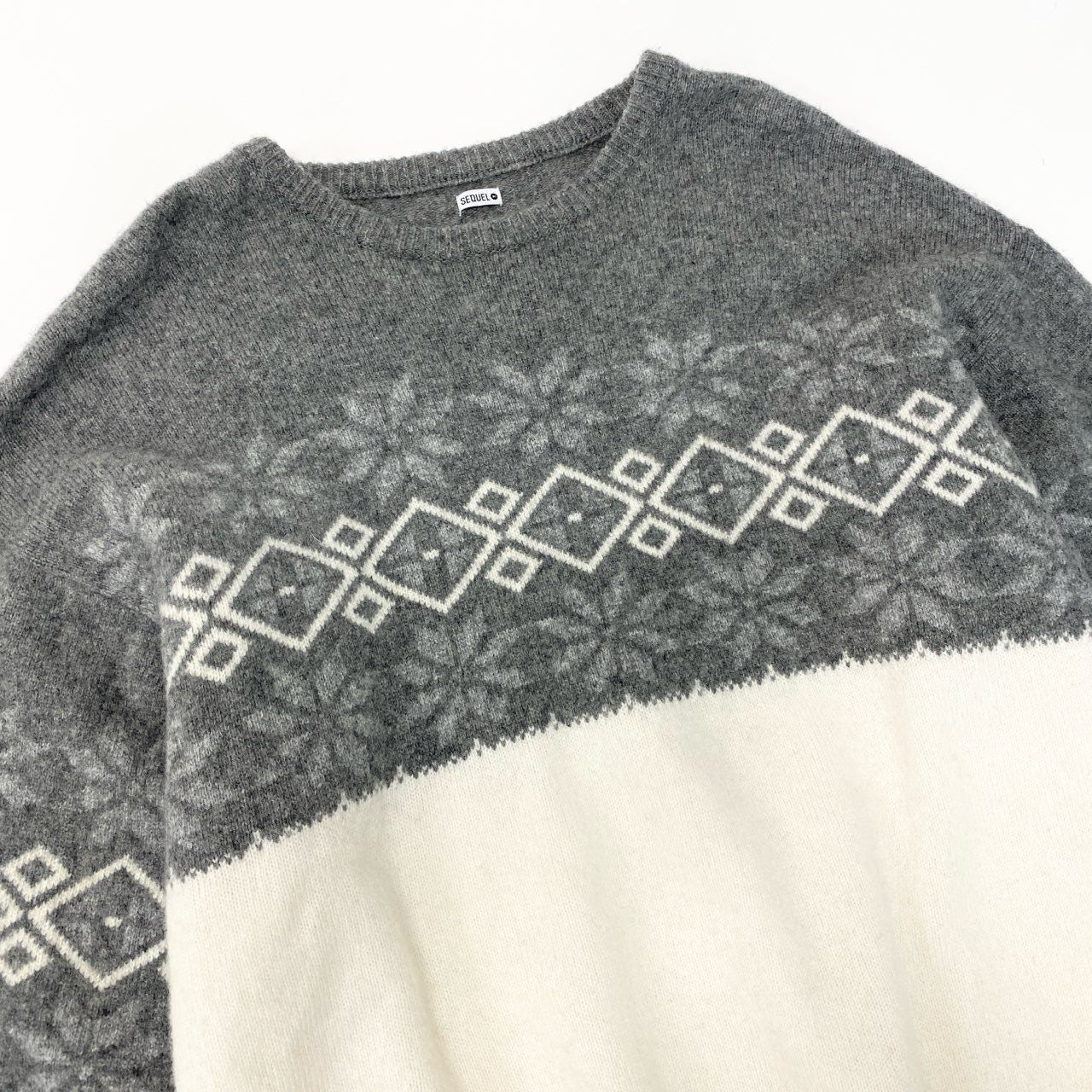 84b27 SEQUEL シークエル クルーネック ニット セーター トップス XL ノルディック柄 メンズu02t