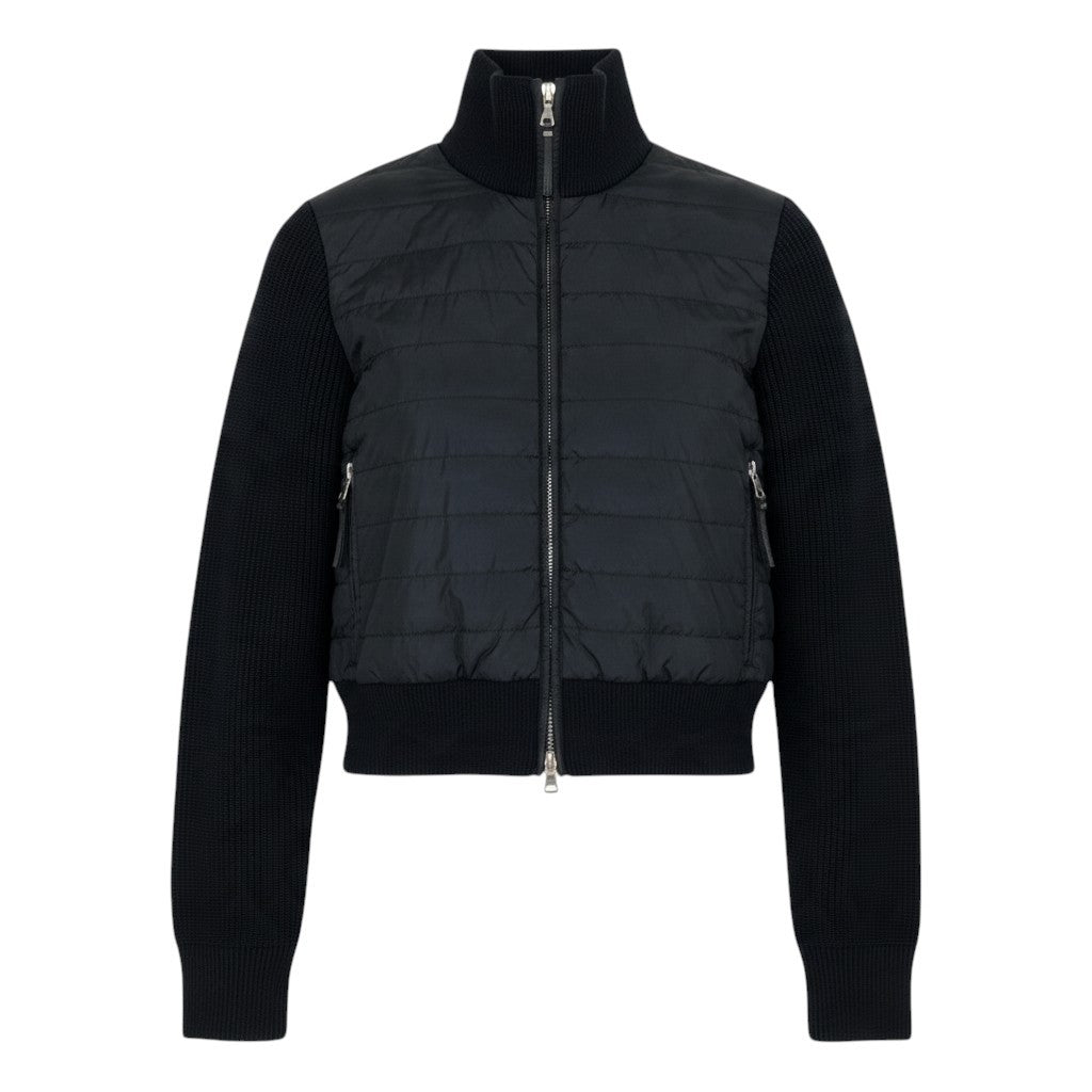 Ej19 PRADA プラダ 二ット切替 ジップアップジャケット サイズ38 ブラック レディースu02t