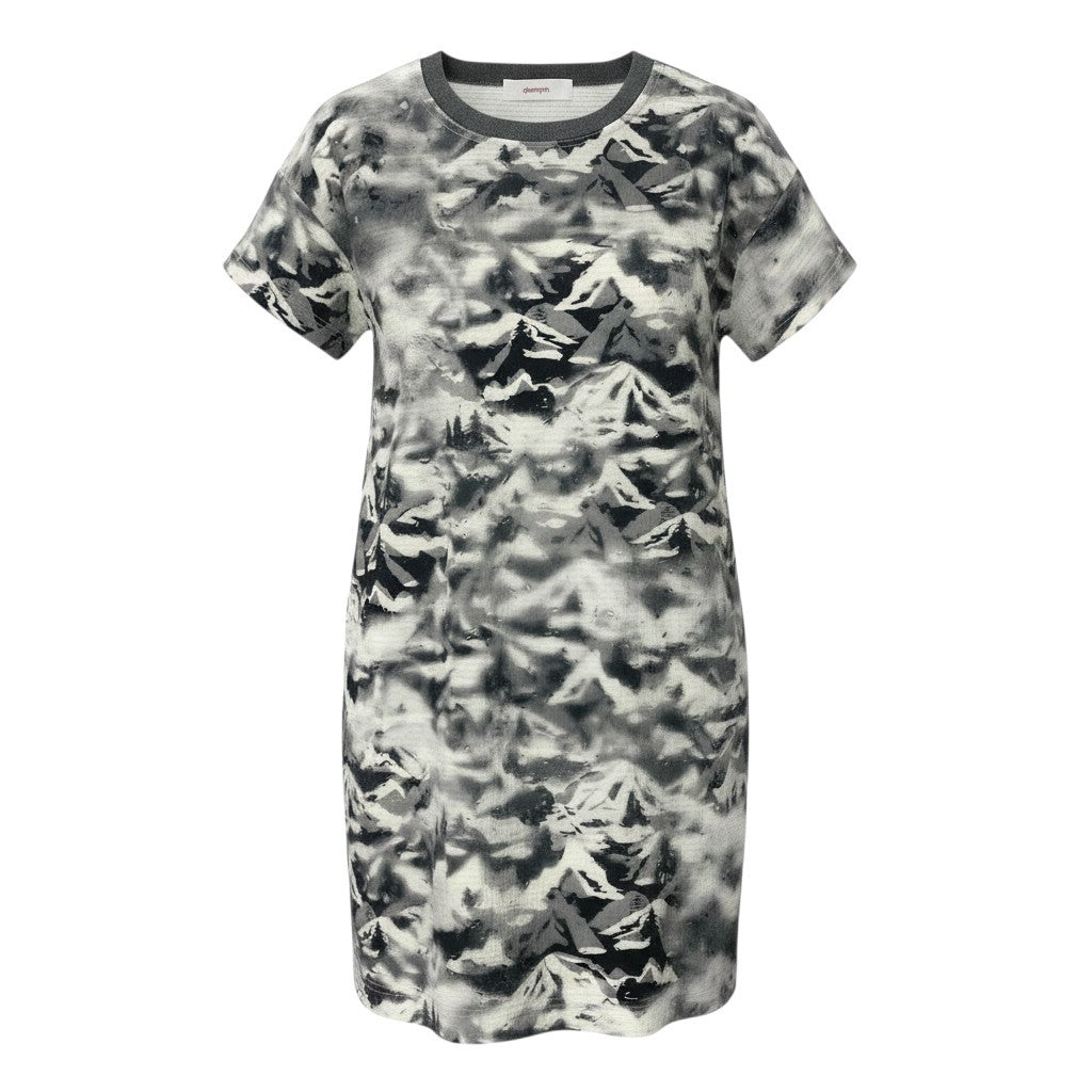 26e8 【美品】 chalayan フセイチャラヤン ショートスリーブ プリントワンピース 雪山 ストレッチ サイズS グレー系 レディース 女性用u02t