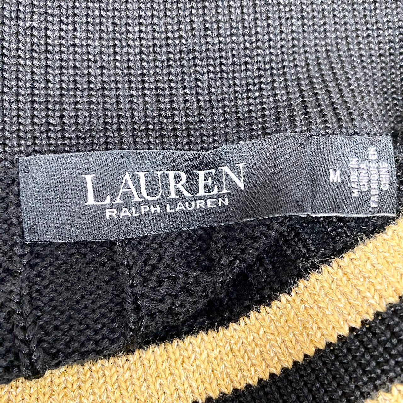 67c31 【美品】LAUREN RALPH LAUREN ローレンラルフローレン ケーブルニットセーター チルデンセーター トップス Mサイズ ブラック ゴールド レディース 女性用u02t