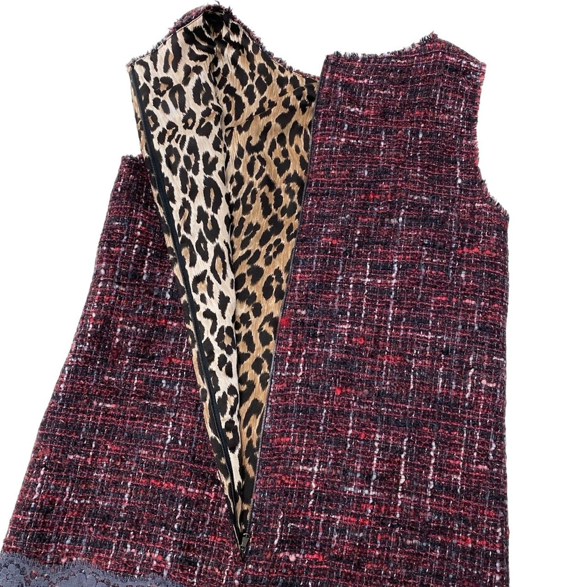 2i28 【美品】DOLCE&GABBANA ドルチェアンドガッパーナ ツイードノースリーブワンピース レース装飾 イタリア製 40サイズ マルチカラー レディース 女性用u02t