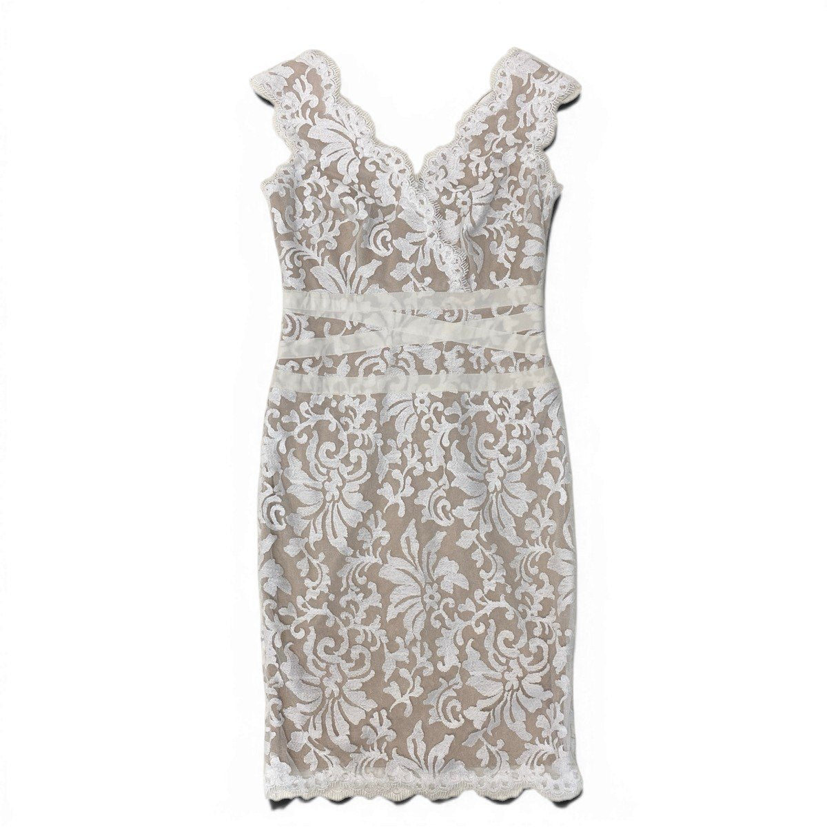 75g23 TADASHI SHOJI タダシショージ ノースリーブワンピース ドレス 総レース 膝丈 6サイズ ベージュ ホワイト レディース 女性用u02t