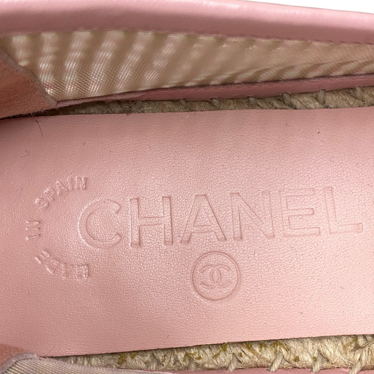 2a23 《美品》 CHANEL シャネル ココマーク エスパドリーユ メッシュ スリッポン G37302 サイズ35 ピンク レザー フラットシューズ 箱付きt18r