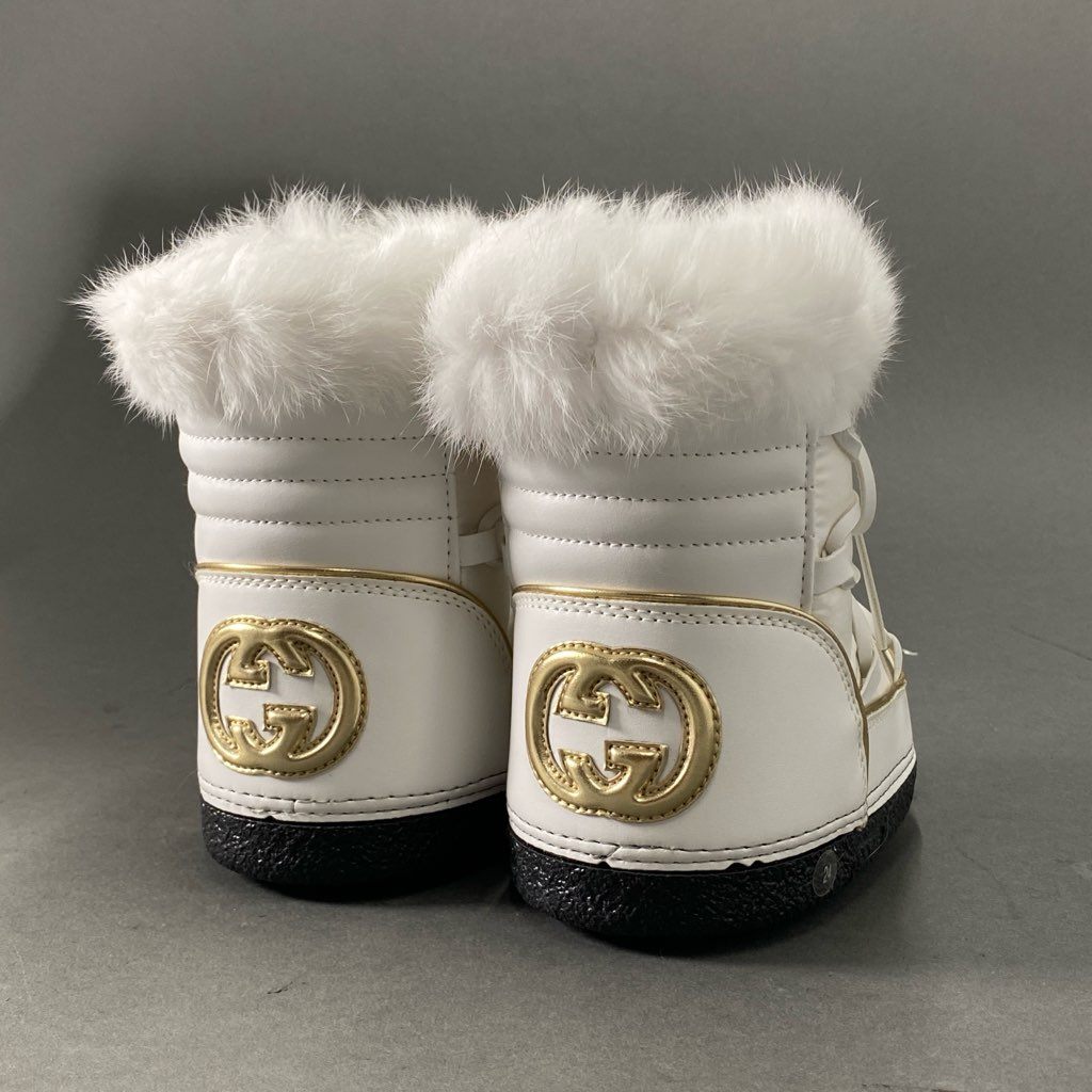 d2 《未使用》 GUCCI グッチ Fur Trim Kids Boots ファートリムブーツ スノーブーツ ムートン 24ヶ月 ホワイト インターロッキング GG キッズ 子供 幼児 シューズ