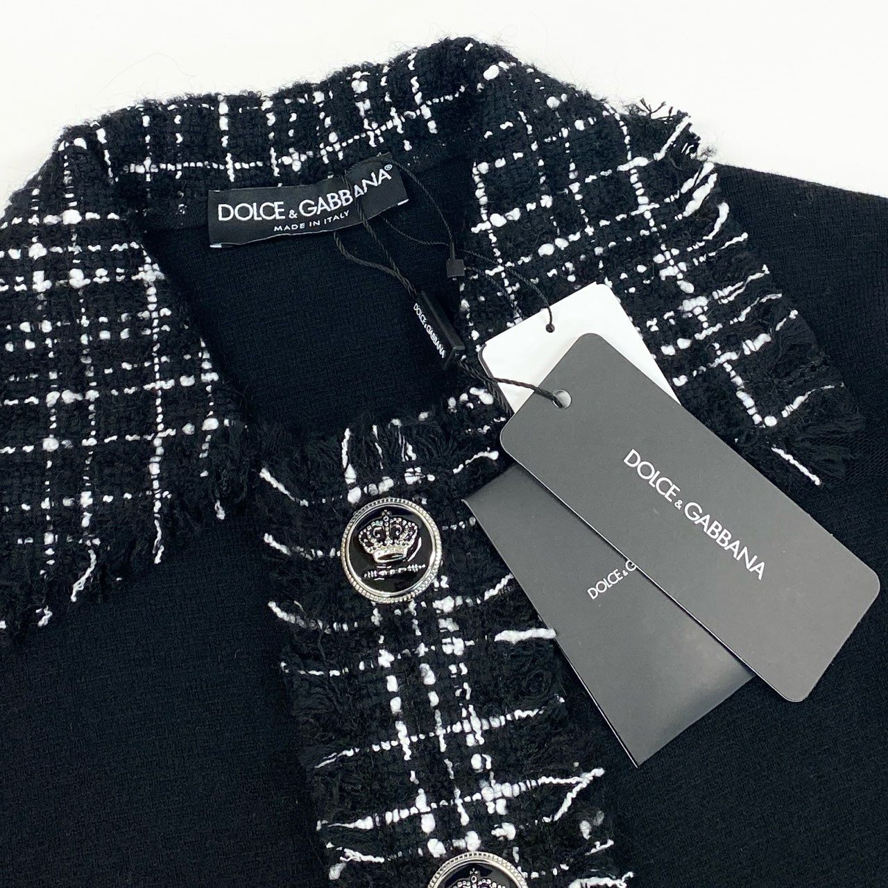 Ic6 《未使用品》定価￥239,800 DOLCE&GABBANA ドルチェアンドガッバーナ ツイードウールジャケット Tweed Wool Jacket サイズ38 ブラック D&G タグ付t18r