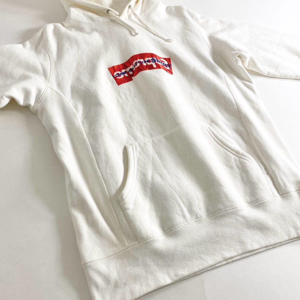 13e21 Supreme COMME des GARCONS SHIRT シュプリーム コムデギャルソン 17SS Box Logo Hooded Sweatshirt ボックスロゴ パーカー フーディ 反転ロゴ Mサイズ ホワイト コットン