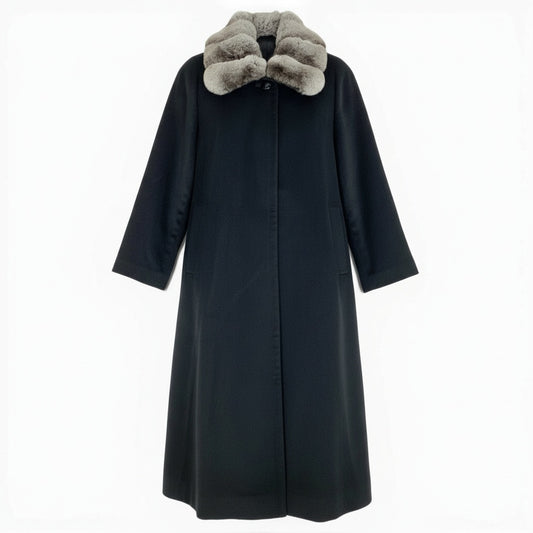 30a9 チンチラファー付き カシミヤロングコート サイズF ブラック 最高級毛皮 Chinchilla Fur Cashmere Coatt18r