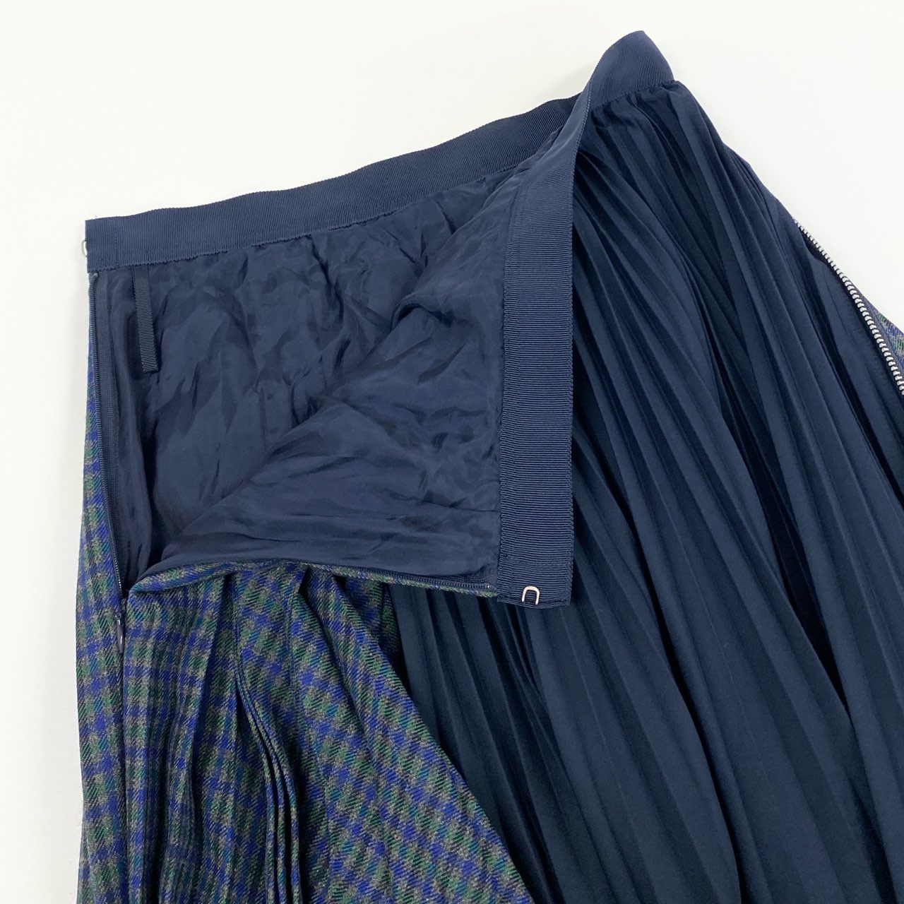 72a14 Sacai サカイ Zip Detail Pleated Skirt ジップデザイン プリーツスカート 19-04598 1 ネイビー 画像参照 日本製 チェック柄