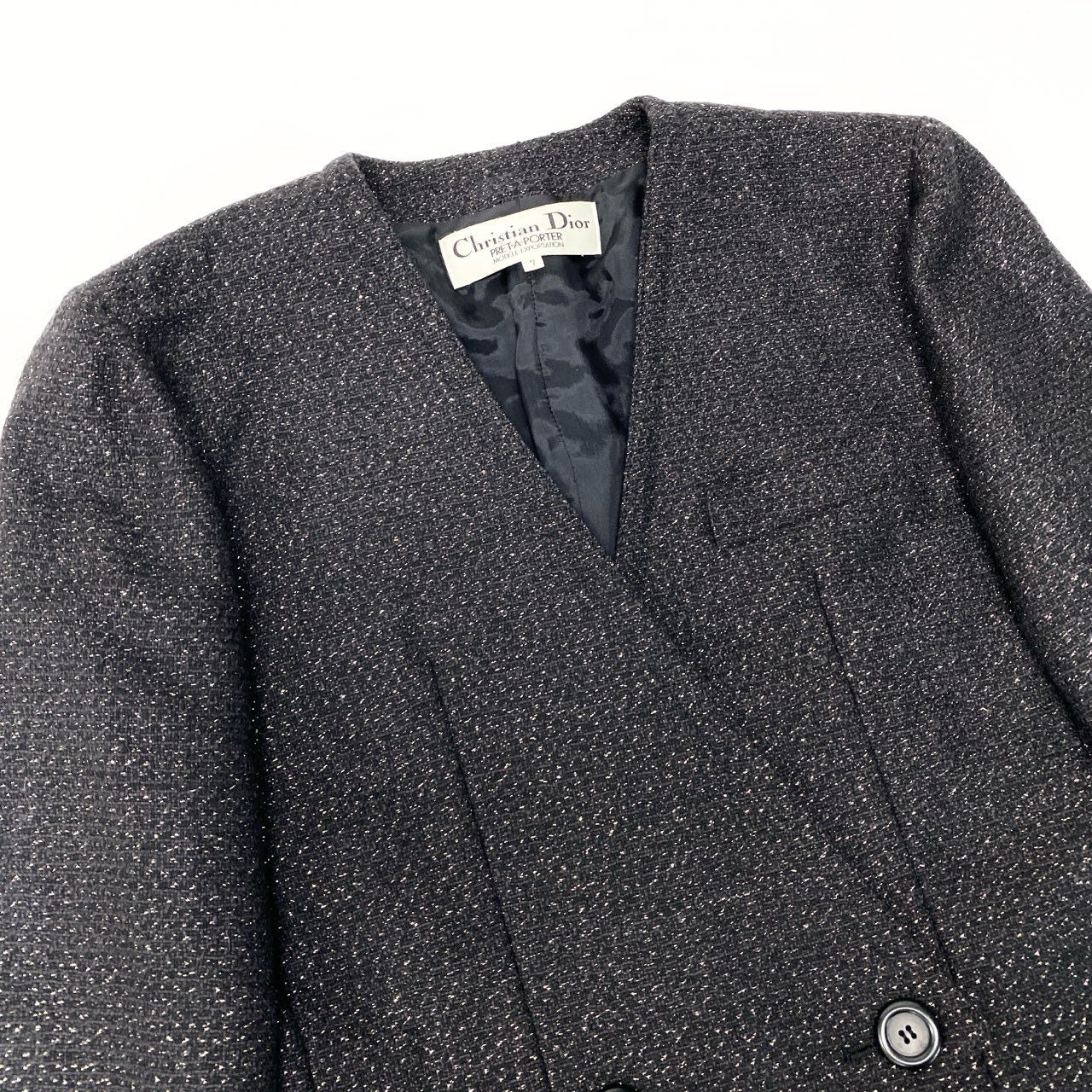 Ec5 Christian Dior クリスチャンディオール ツイードジャケット ダブルブレスト ラメ 7サイズ ブラック ウール100％ レディース 女性用o07t