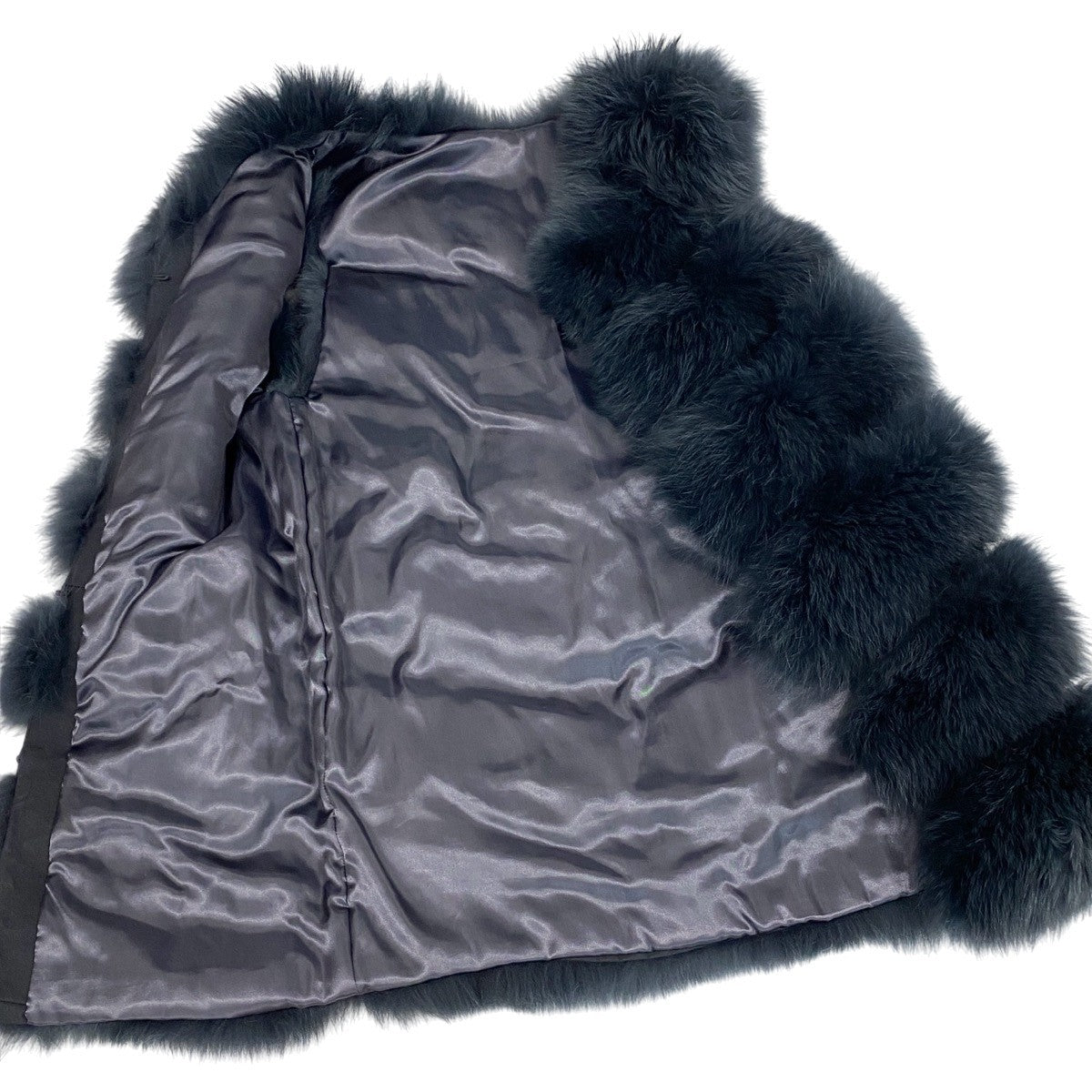 32f11 saga furs ROYAL サガファー ロイヤル サガフォックス 毛皮ベスト ロングベスト フォックスファー ボリューム◎ サイズFREE ネイビー系 レディースu02t