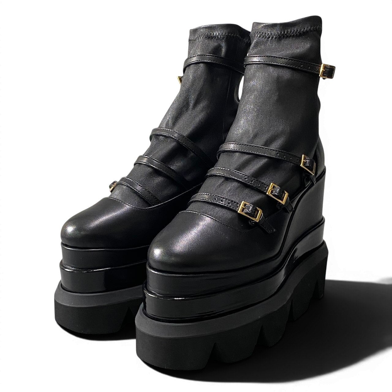 e19 【美品】 sacai サカイ 21aw プラットフォーム アンクルブーツ レザーブーツ 厚底 サイズ37 ブラック レディース 女性靴u02t