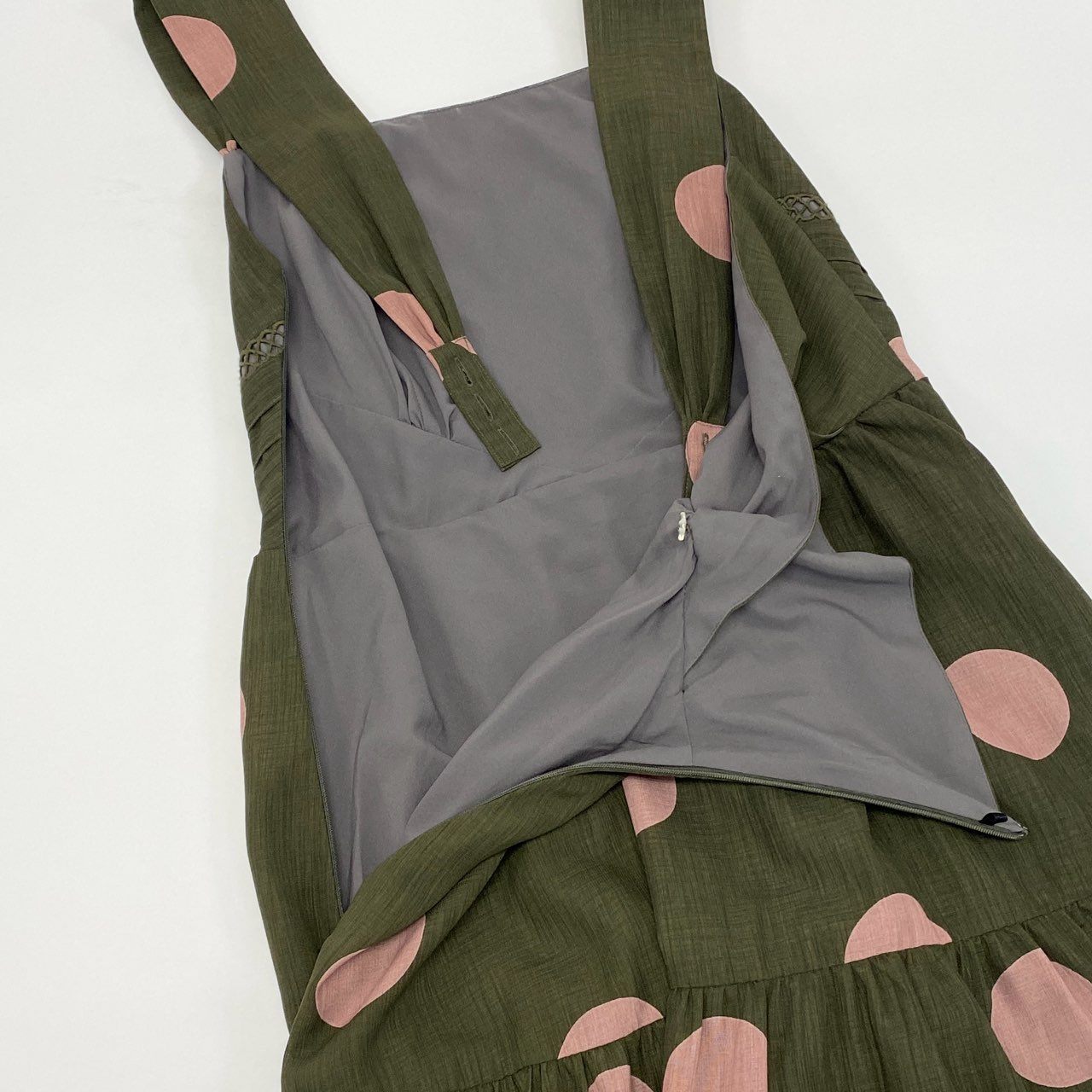 17k9 Her Lip To ハーリップトゥ ノースリーブ ティアードワンピース ドレス ドット柄 1213305005 M オリーブ レディースo07t