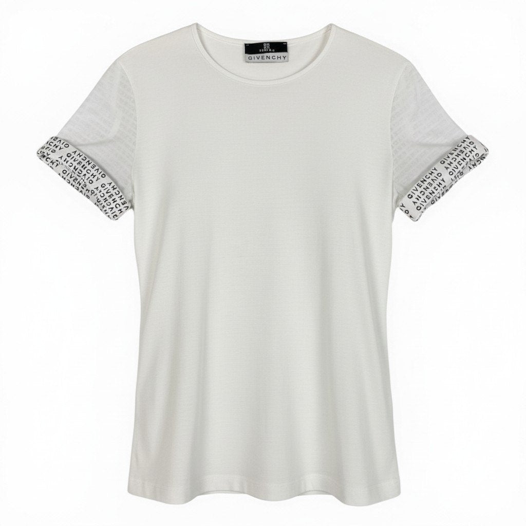 Ic27 GIVENCHY ジバンシー 半袖Tシャツ スリーブブランドロゴ ストレッチ素材 トップスカットソー イタリア製 ホワイト レディース 女性用u02t