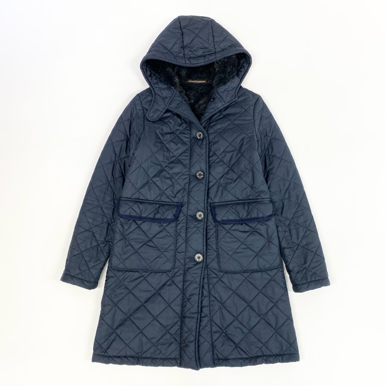 41j29 《美品》MACKINTOSH マッキントッシュ キルティングコート  内側ボア アウター 36サイズ ネイビー レディースu02t