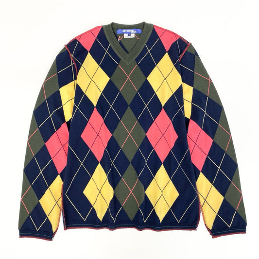 68g21 JUNYA WATANABE COMME des GARCONS MAN ジュンヤワタナベ コムデギャルソンマン アーガイルチェック Vネックニット セーター M マルチカラー AD2008