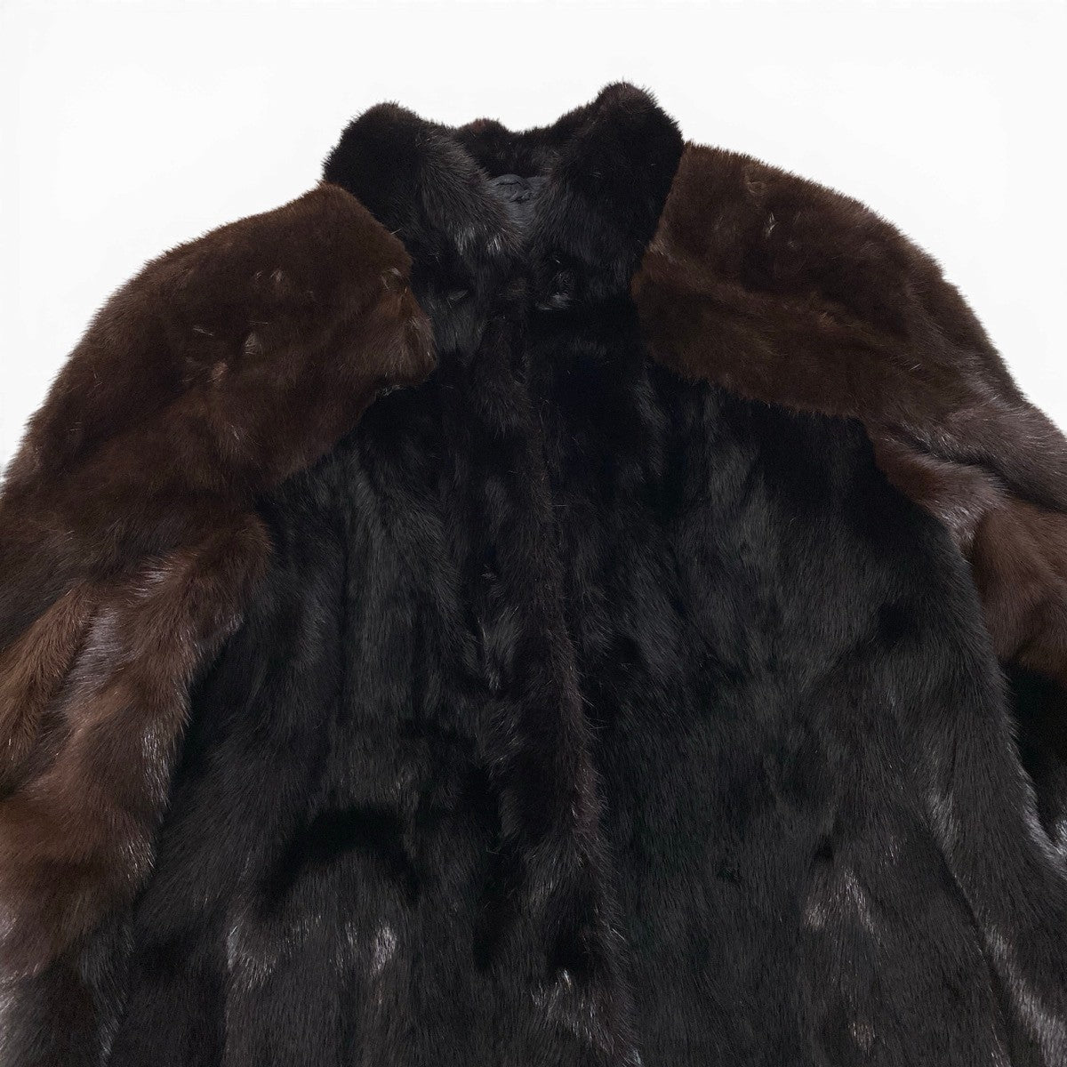 57g14 デミバフ × ダークミンク 袖段 ファーコート ブラウン 本毛皮 Two-Tone Mink Fur Coatt18r