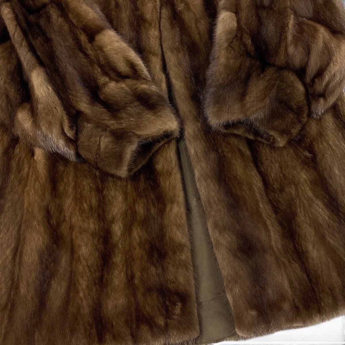 52f10 SAGA MINK サガミンク 金サガ 袖段デザイン パステルミンク ファーコート サイズF 茶系 最高級本毛皮 Mink Fur Coatt18r