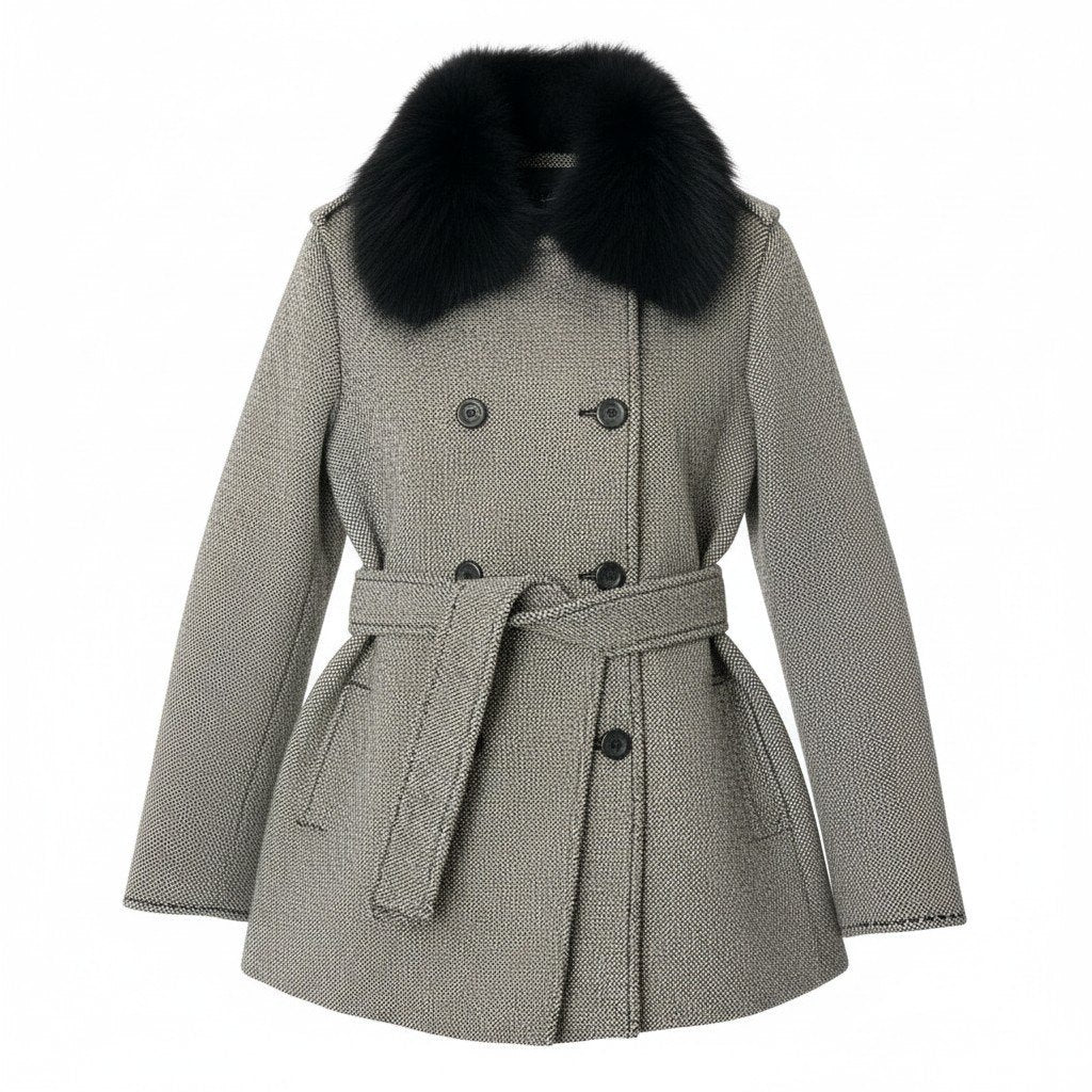 32i28 BURBERRY LONDON バーバリーロンドン ダブルブレスト ショートコート ツイードコートジャケット 9サイズ アイボリー ブラック レディース 女性用u02t