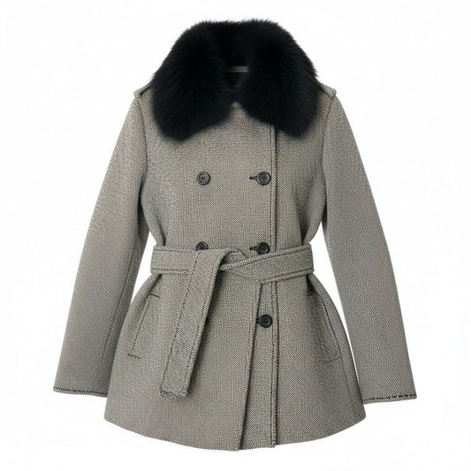 32i28 BURBERRY LONDON バーバリーロンドン ダブルブレスト ショートコート ツイードコートジャケット 9サイズ アイボリー ブラック レディース 女性用u02t