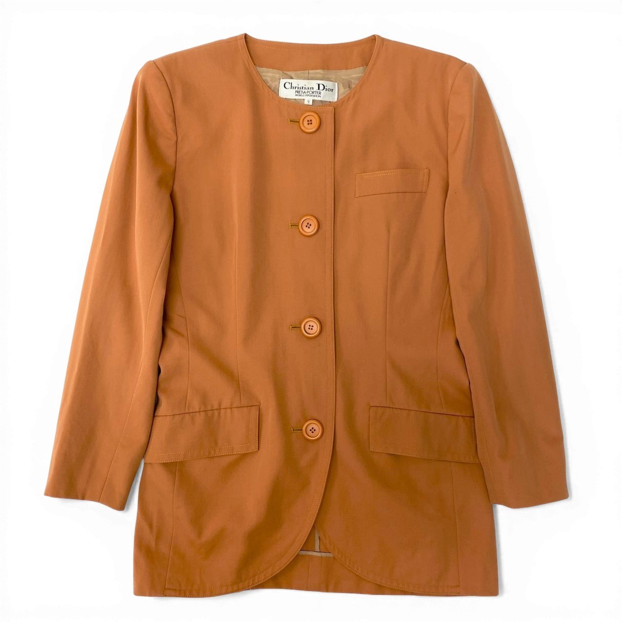 5d10 Christian Dior クリスチャンディオール ノーカラージャケット ウールジャケット アウター 7サイズ オレンジ ウール100％ レディース 女性用o07t