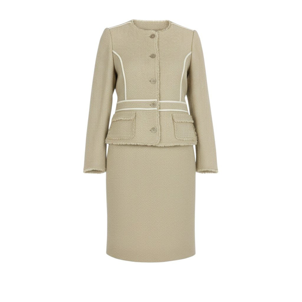 Ec10 Salvatore Ferragamo サルヴァトーレフェラガモ スカートセットアップ ツイードジャケット セレモニースーツ フォーマル レディース イタリア製 42 ライトベージュk02i