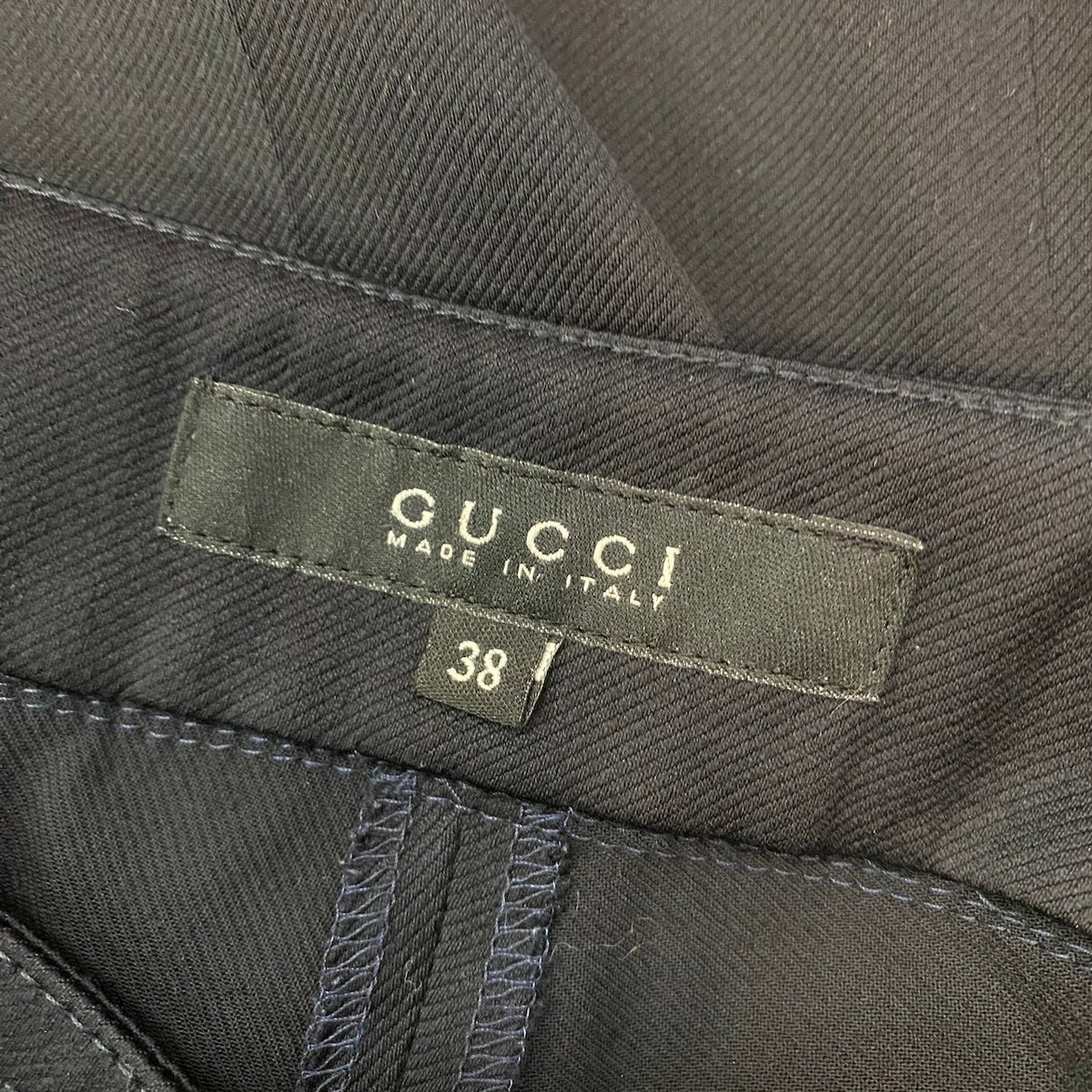 20j22 GUCCI グッチ Y2K イタリア製 2005 スラックスパンツ ボトムス 38 ブラック ネイビー ウール レディースo07t