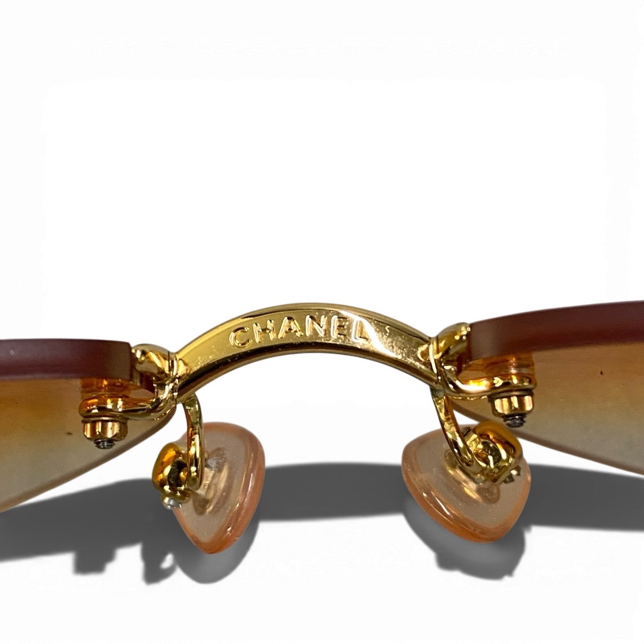 b15 CHANEL シャネル リムレス サングラス アイウェア ココマーク カラーレンズ 4013 59□16 オレンジ レディースta1