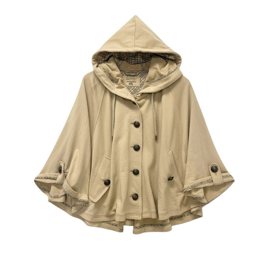 86c31 BURBERRY BLUE LABEL バーバリー ブルーレーベル フード付き コットンポンチョ サイズ38 ベージュ ケープ 日本製t18r