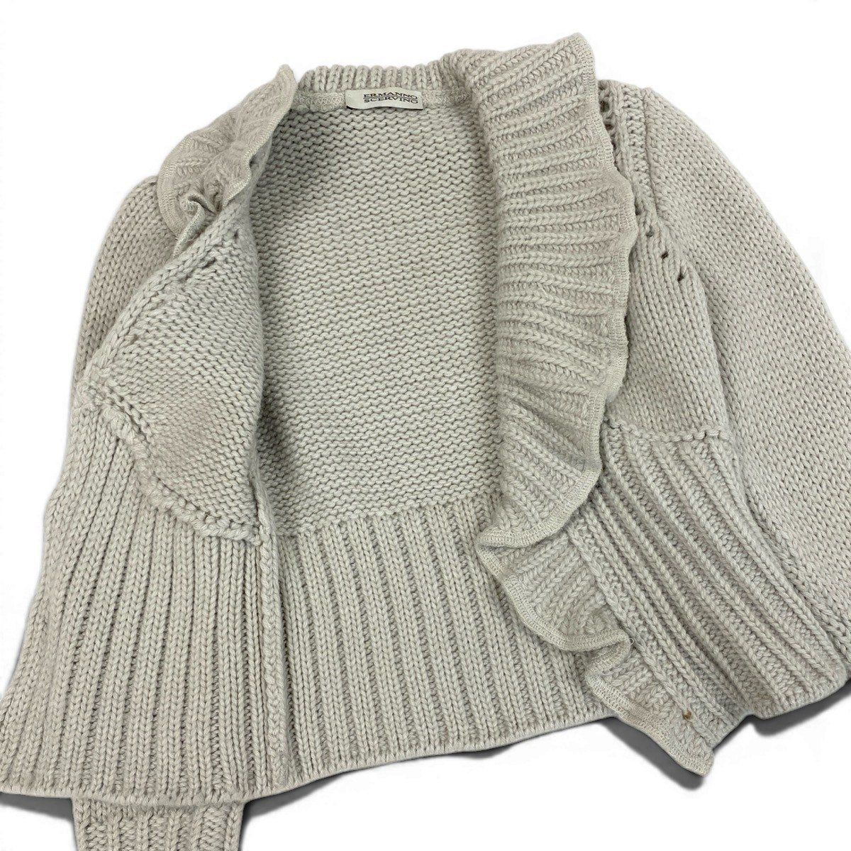 63f2 ERMANNO SCERVINO エルマンノシェルヴィーノ ローゲージ ニットカーディガン フリルニット フラワーモチーフ サイズ38 ライトベージュ レディース 女性服o07t
