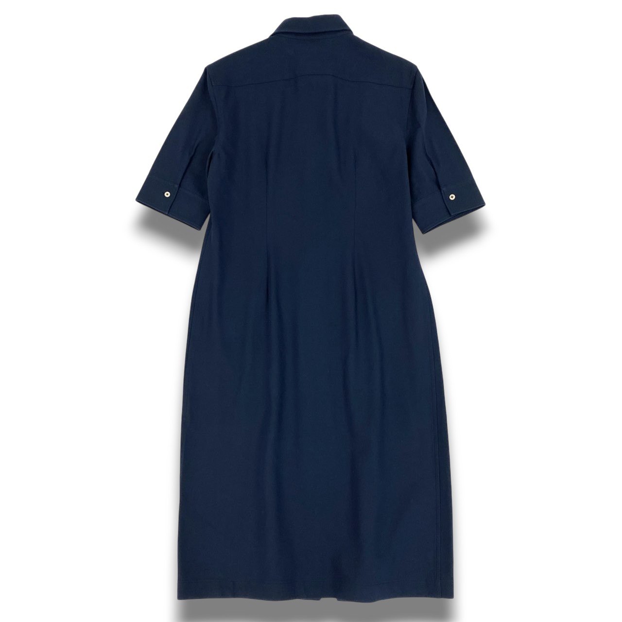 60b22 JIL SANDER ジルサンダー シャツワンピース ロングワンピース 半袖 コットンシルク混 レディース 女性服 サイズ32 ネイビーu02t