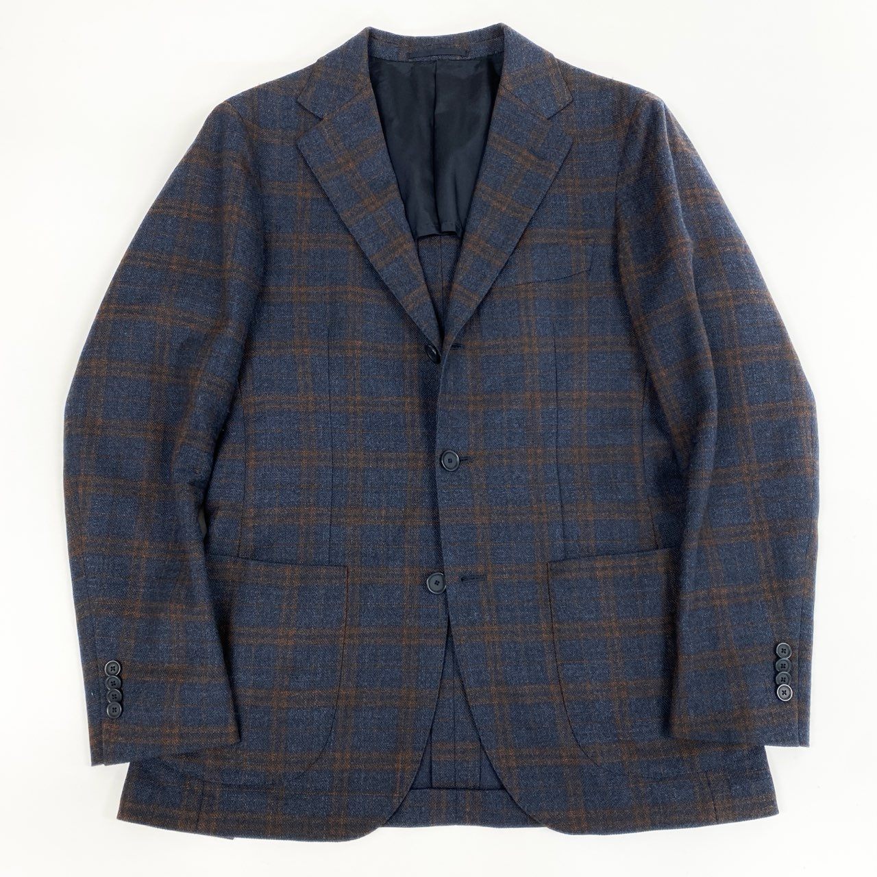 81j8 UNITED ARROWS SOVEREIGN ユナイテッドアローズ テーラードジャケット ウールジャケット 背抜き 3釦 チェック柄 ビジネス メンズ 紳士服 1122-110-5614 44 ネイビー ブラウン系u02t