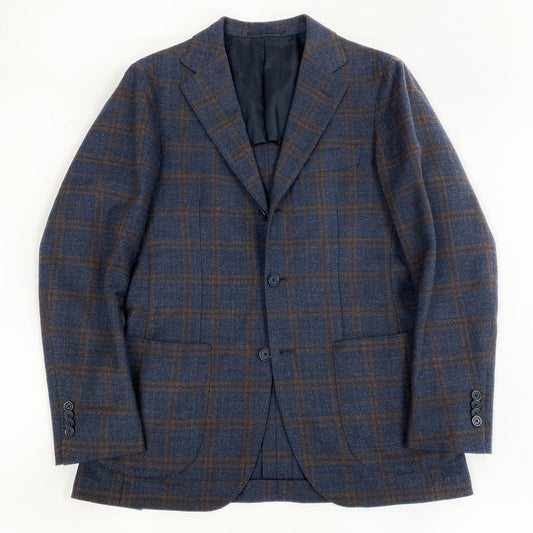81j8 UNITED ARROWS SOVEREIGN ユナイテッドアローズ テーラードジャケット ウールジャケット 背抜き 3釦 チェック柄 ビジネス メンズ 紳士服 1122-110-5614 44 ネイビー ブラウン系u02t