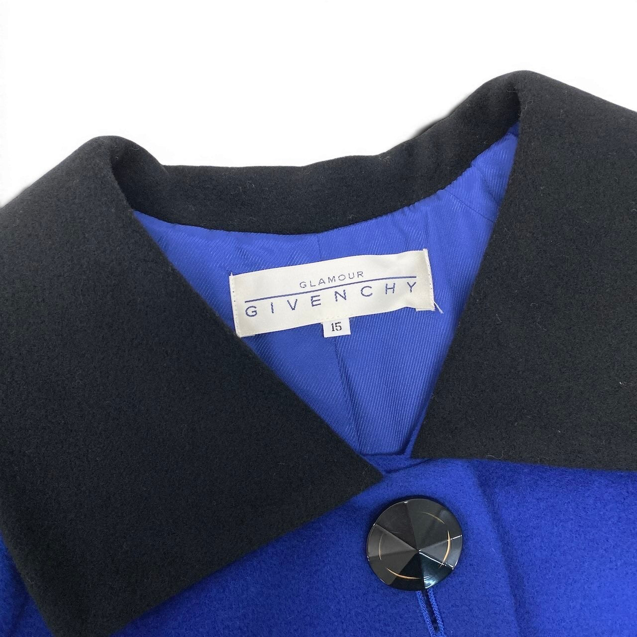 48e28 GIVENCHY ジバンシー ステンカラーコート ウールコート 花柄刺繡 バイカラー カシミア混 大きいサイズ 15 ブルー ブラック レディース 女性服o07t