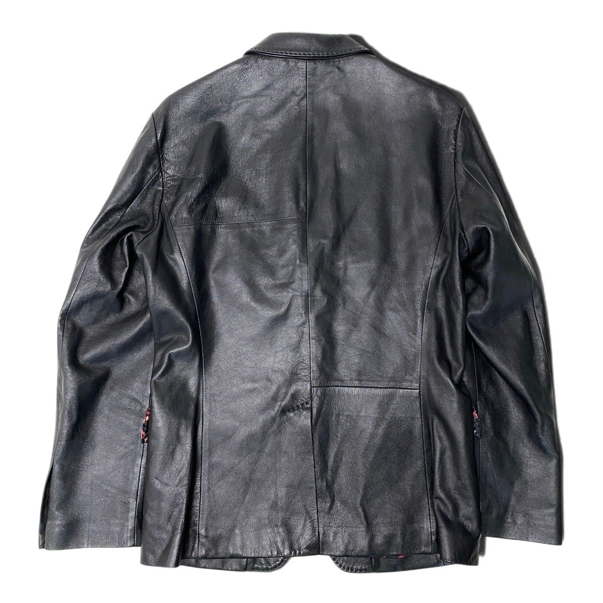 30h22 Paul Smith ポールスミス テーラードジャケット レザージャケット 裏地プリント サイズM ブラック 羊革 メンズo07t