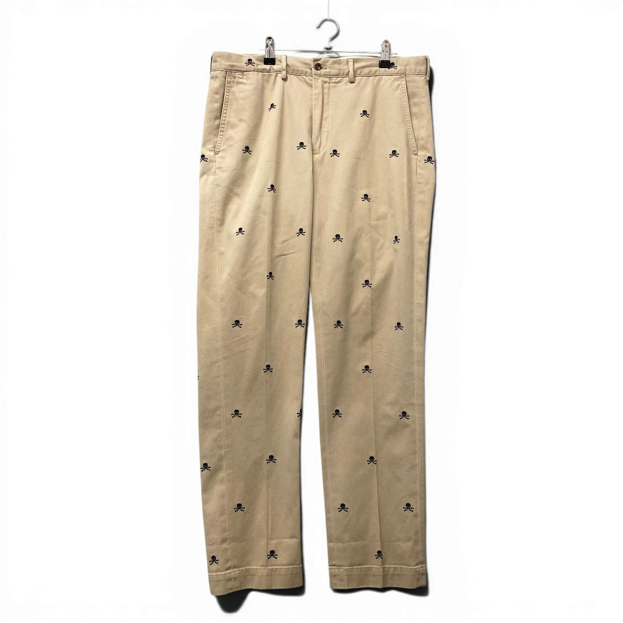 71f16 RALPH LAUREN ラルフローレン RUGBY ラグビー スカル刺繍 チノパンツ ボトムス サイズ34/32 ベージュ メンズ 紳士服u02t
