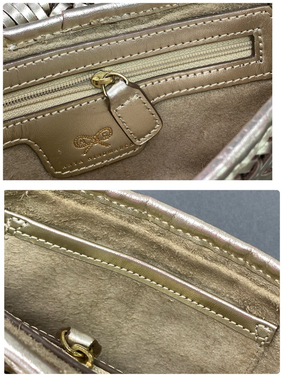 Dl9 ANYA HINDMARCH アニヤハインドマーチ 編み込み クラッチバッグ ゴールド レザー 結婚式 セレモニー パーティ ポーチ カバン