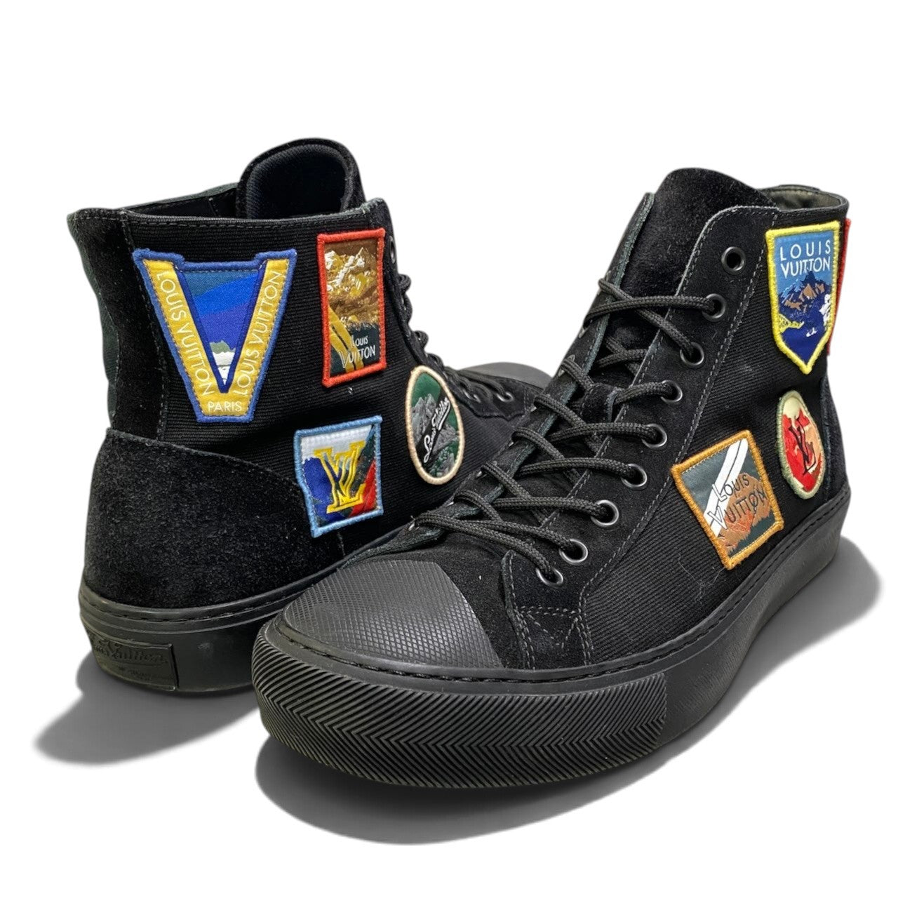 i2 【美品】 LOUIS VUITTON ルイヴィトン タトゥーライン アルプスワッペン ハイカットスニーカー サイズ7 ブラック メンズk02i