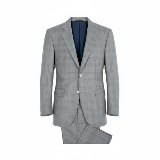 36L10《美品》 Ermenegildo Zegna エルメネジルドゼニア シングルスーツ セットアップ オーダー品 SU MISURA TROFFEO600 46 グレー チェック柄 ウールシルク メンズ 男性用u02t