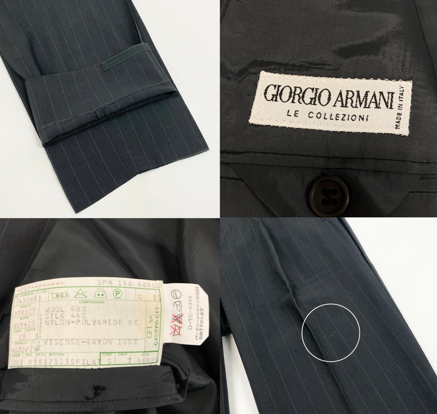 72f2 GIORGIO ARMANI LE COLLEZIONI ジョルジオアルマーニ vintage セットアップスーツ ダブルブレスト ストライプ柄 ウールシルク混 サイズ46 グレー メンズ 紳士服u02t